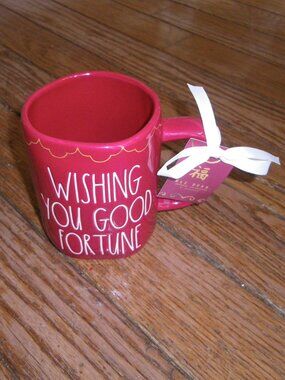 Rae Dunn Large Ceramic Coffee Tea Mug “WISHING YOU GOOD FORTUNE”